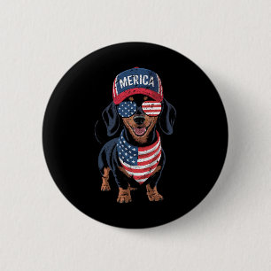 Dachshund 4. Juli US-amerikanische Flagge Doxie Hu Button
