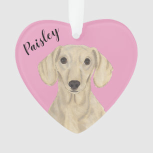 Dachshund à crème lisse de coeur rose personnalisé