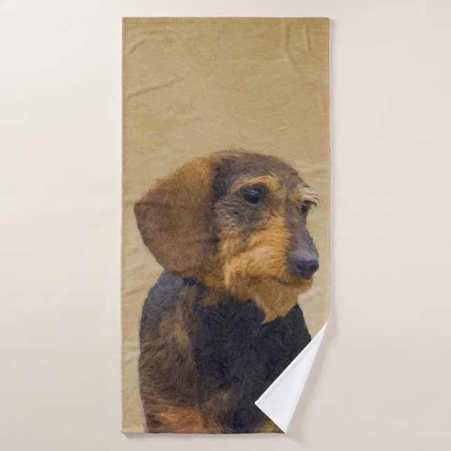 Dachshund (À poils durs) Peinture Dog Art original (Serviette de bain)