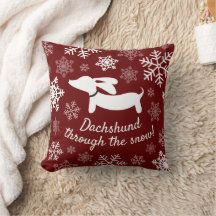 Dachshund À travers le Coussin de Noël de neige