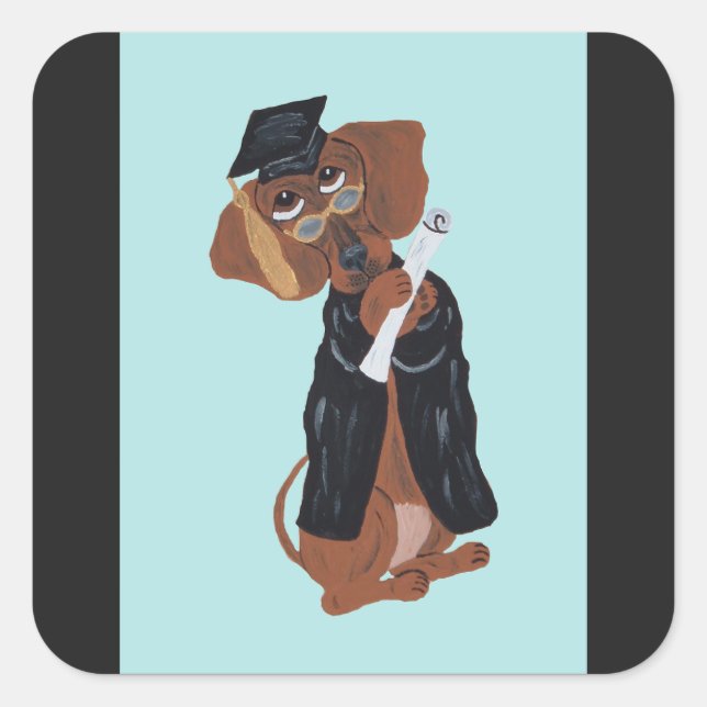 Dachshund Absolvent Quadratischer Aufkleber (Vorderseite)