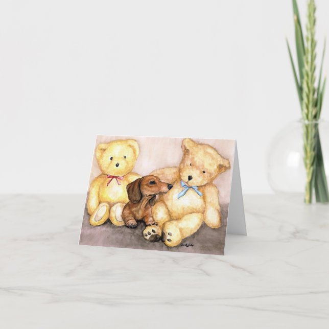 "Dachshund and Bear Friends" Carte pour notes d'ar (Devant)