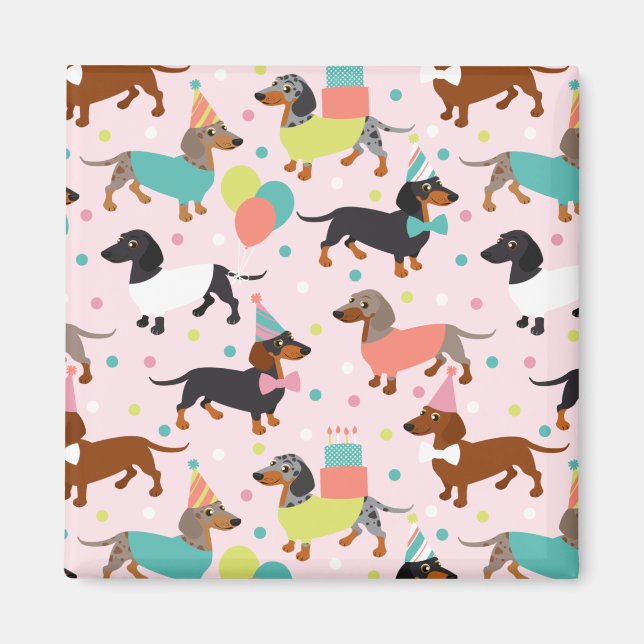 Dachshund Anniversaire de fête Magnet (Devant)