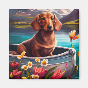 Dachshund auf einem Paddel: Ein landschaftliches A Magnet