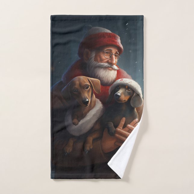Dachshund Avec Noël Festif Du Père Noël (Serviette à main)