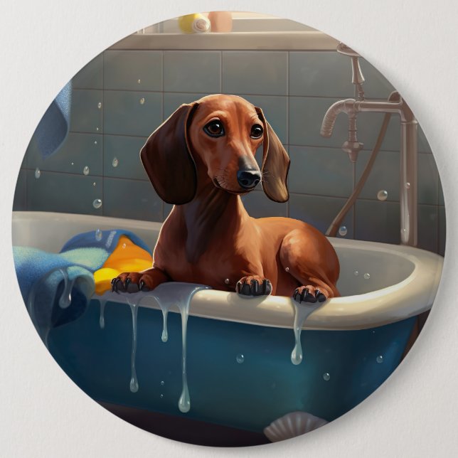 Dachshund Badezeit Spaß  Button (Vorderseite)