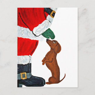 Dachshund bekommt ein Haustier von Santa Postkarte