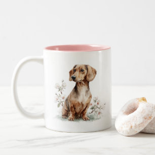 Dachshund-Blumen-Aquarell-Kunst Zweifarbige Tasse
