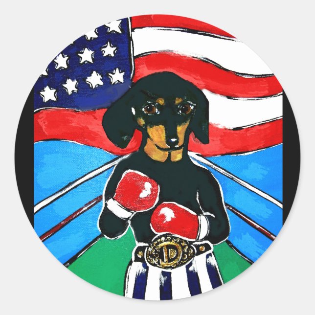Dachshund Boxer Runder Aufkleber (Vorderseite)