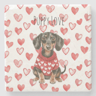 Dachshund Brauner Hund Rot Weiß Herzen Pullover Steinuntersetzer