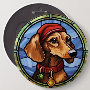 Dachshund Buntglas Weihnachten Button