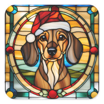 Dachshund-Buntglas-Weihnachtsaufkleber