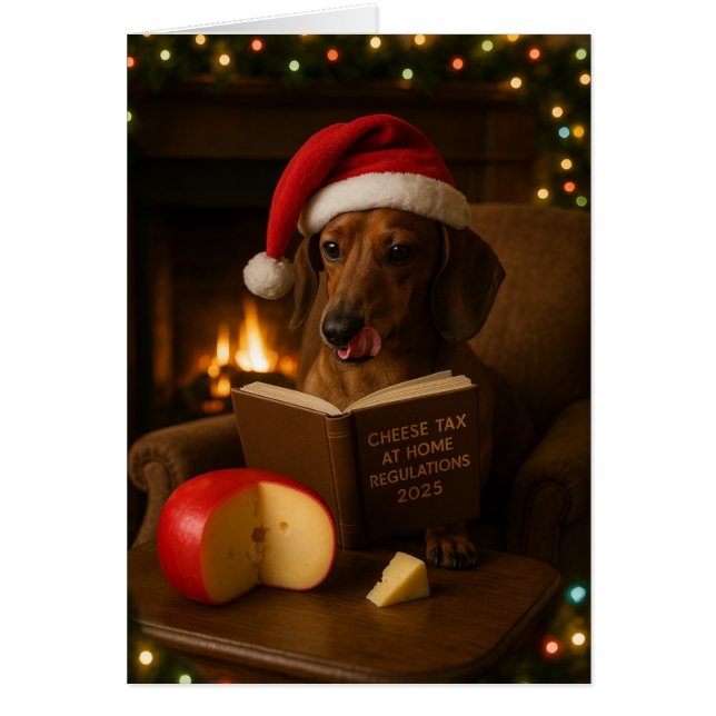 Dachshund 'Cheese Tax' Christmas card (Devant)