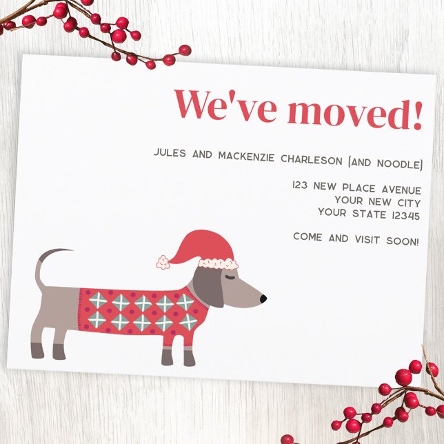 Dachshund Chien Noël Faire-part de déménagement (Fun Dachshund Wiener Sausage dog Christmas change of address moving announcement postcard)