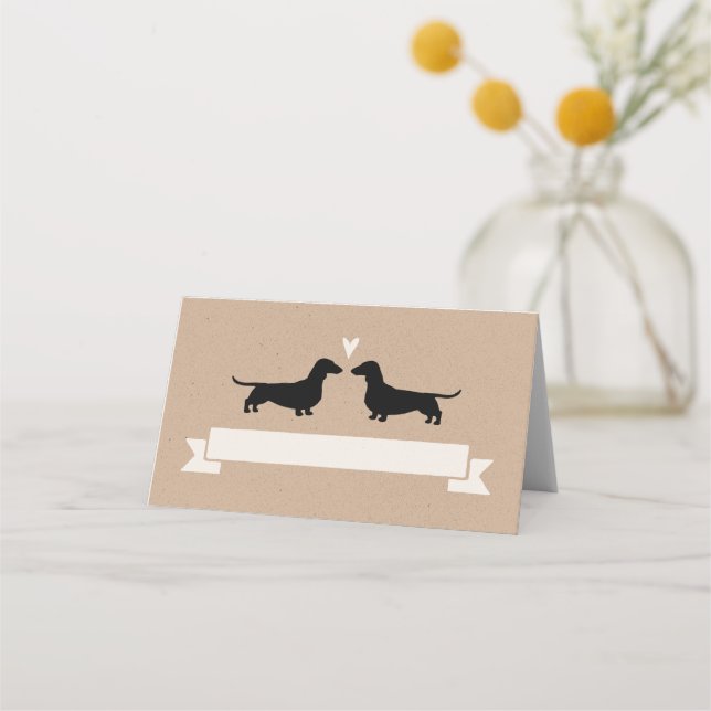 Dachshund Chien Silhouettes Mariage Cartes de Plac (Devant)