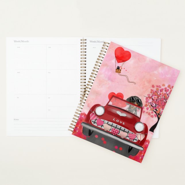 Dachshund Chien voiture avec les coeurs Valentine' (Devant avec enveloppe)