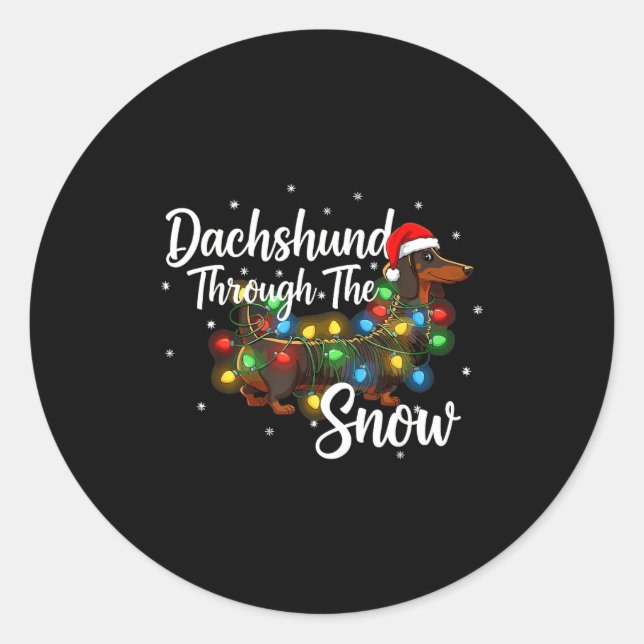 Dachshund Christmas Pajamas Shirt Dachshund Throug Runder Aufkleber (Vorderseite)