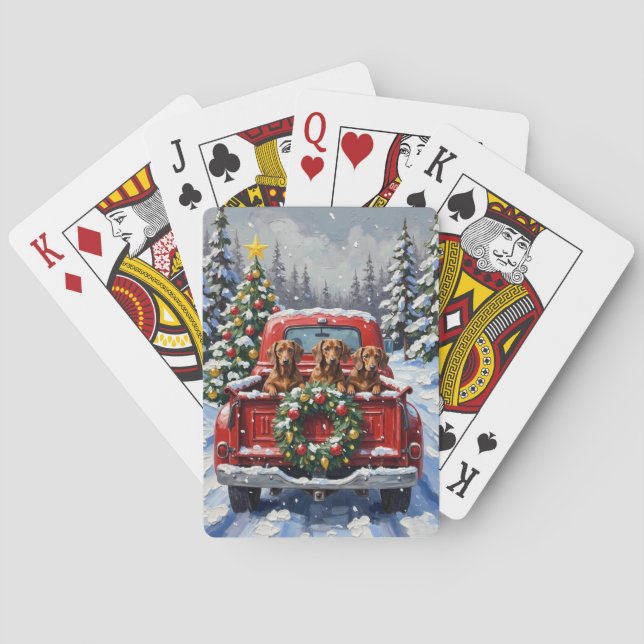 Dachshund Christmas Red Truck Holiday Spielkarten (Rückseite)