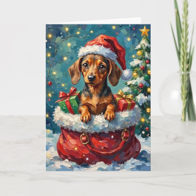 Dachshund Christmas Santa Bag Adventure Karte (Vorderseite)