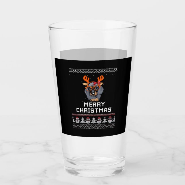 Dachshund Christmas Sweater Oversized T-Shirt Glas (Vorderseite)