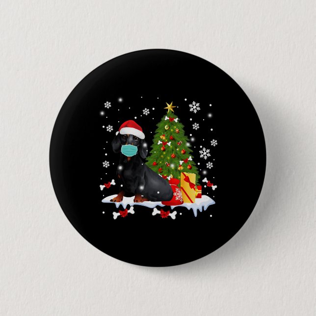 Dachshund Christmas Tree Funny Dog Button (Vorderseite)