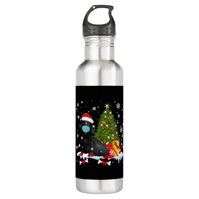 Dachshund Christmas Tree Funny Dog Edelstahlflasche (Vorderseite)
