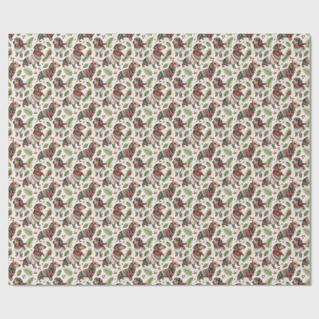 Dachshund Christmas Wrapping Paper Geschenkpapier (Flach)