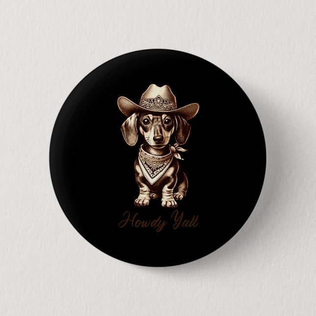 Dachshund Cowboy Cute Sausage Dog Cowboy Weiner Pu Button (Vorderseite)