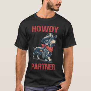 Dachshund Cowboy Hut Howdy Partner Lustiger Wester T-Shirt