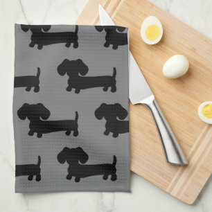 Dachshund Cuisine Plat Serviette de cuisine Noir &