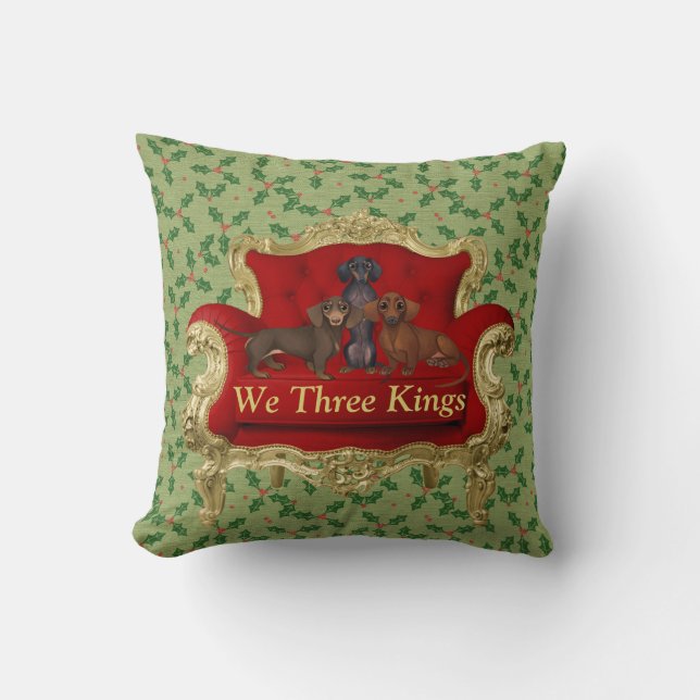 Dachshund Décor de Noël Wiener Chien Coussin Doxie (Recto)