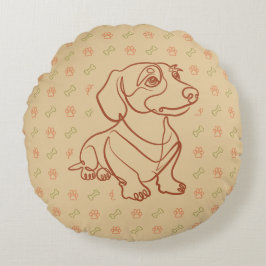 Dachshund Dekoratives Linienkunstmuster Rundes Kissen