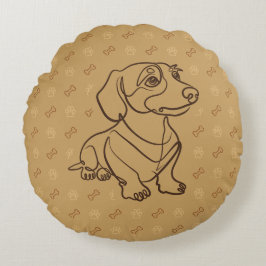 Dachshund Dekoratives Linienkunstmuster Rundes Kissen