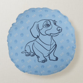 Dachshund Dekoratives Linienkunstmuster Rundes Kissen