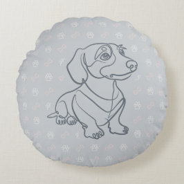 Dachshund Dekoratives Linienkunstmuster Rundes Kissen