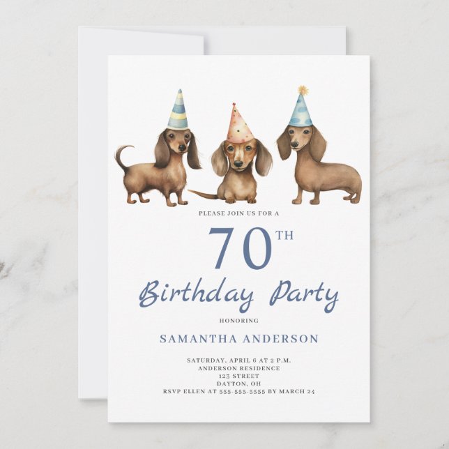 Dachshund Dog 70e Anniversaire Invitation de fête (Devant)