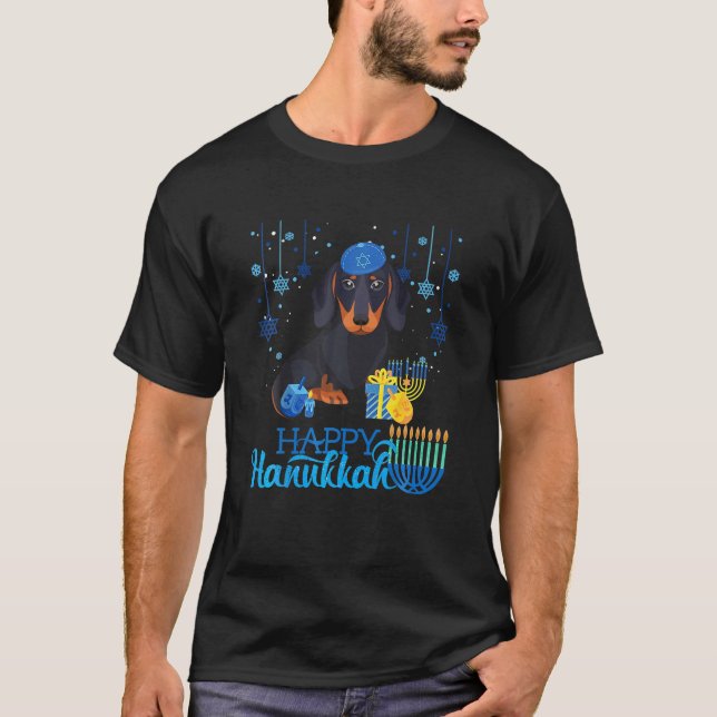 Dachshund Dog Hanukkah Chanukah Menorah Christmas T-Shirt (Vorderseite)