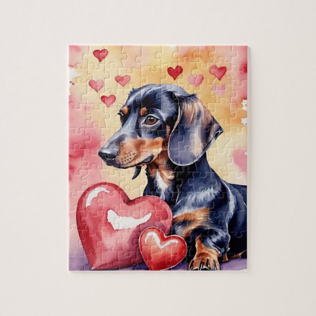 Dachshund Dog Pet Portrait Watercolor Valentine (Vertikal)