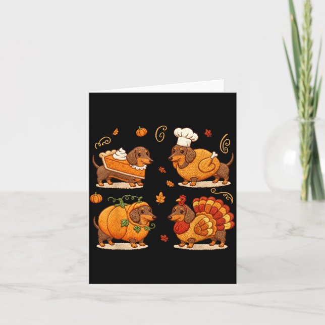 Dachshund Dog Pumpkin E Turkey Thanksgiving Men Wo Karte (Vorderseite)