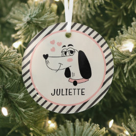 Dachshund Dog Romantic Pink Hearts Personalized Ornament Aus Glas