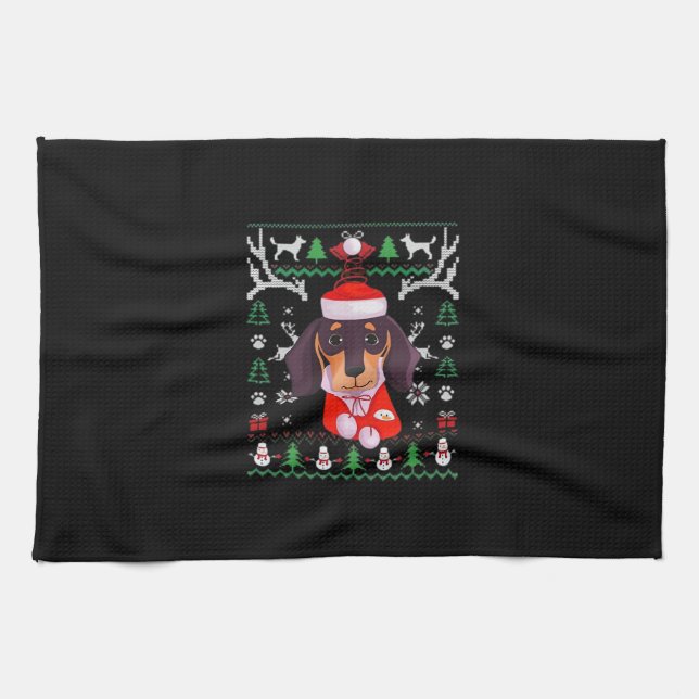 Dachshund Dog Ugly Christmas Classic T-Shirt Geschirrtuch (Horizontal)