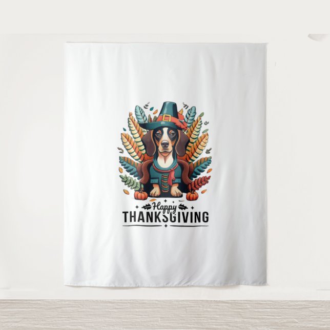 Dachshund Dog Weiner Turkey Costume Thanksgiving W Wandteppich (Vorderseite)