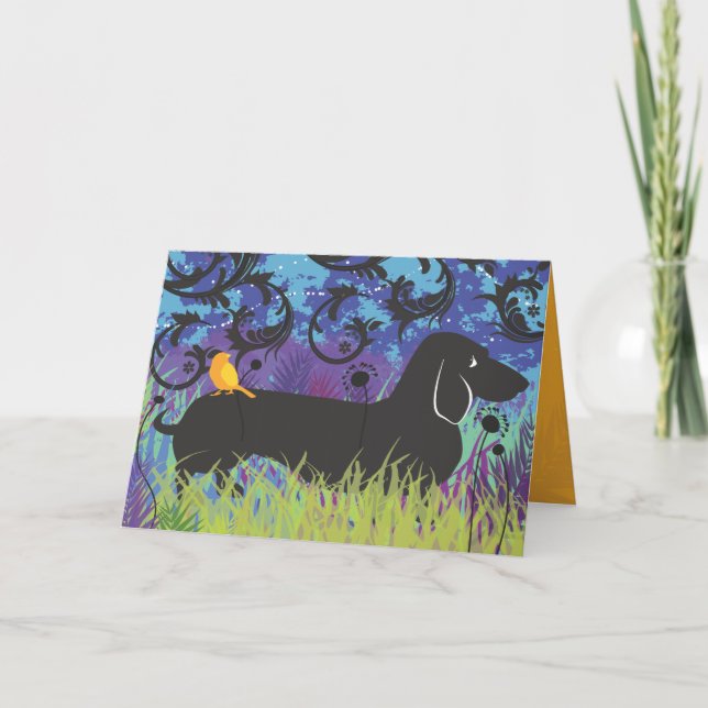 Dachshund Dog with Bird Greeting Card Karte (Vorderseite)
