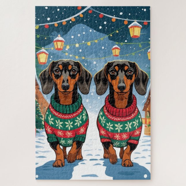 Dachshund Dogs Christmas Snow Holiday (Vertikal)