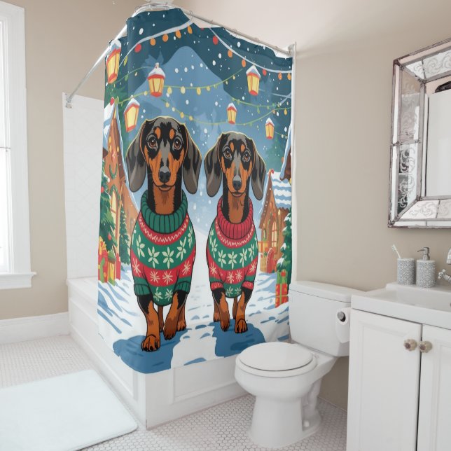 Dachshund Dogs Christmas Snow Holiday Duschvorhang (Beispiel)