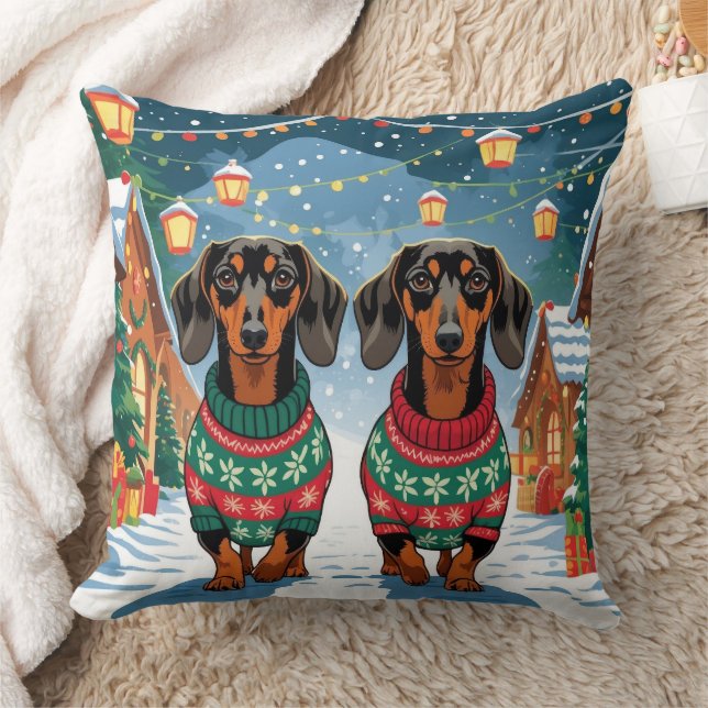 Dachshund Dogs Christmas Snow Holiday Kissen (Decke)