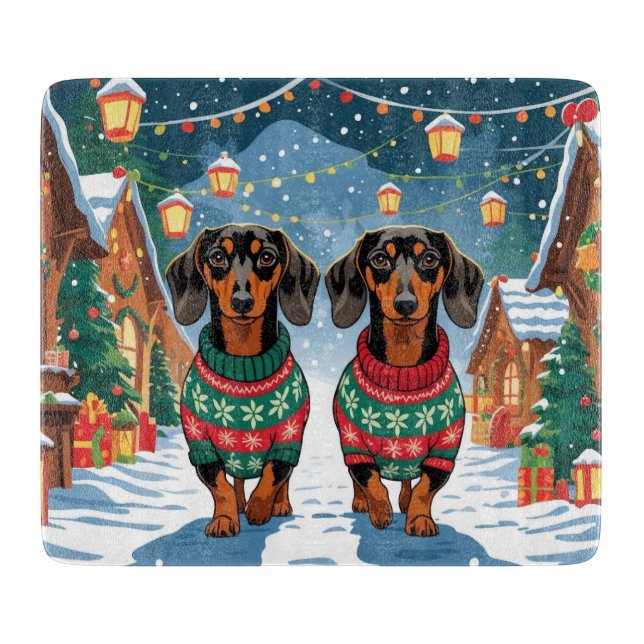 Dachshund Dogs Christmas Snow Holiday Schneidebrett (Vorderseite)