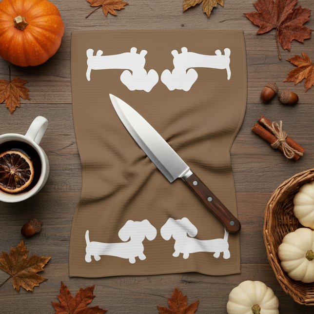 Dachshund Doxie Cuisine Rouge Serviettes Brown (Brown dachshund dish towel - Thanksgiving Hostess gift)