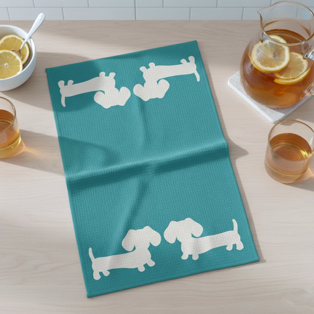 Dachshund Doxie Serviette de cuisine Turquoise (Teal dachshund blue dish towel - great hostess gift)