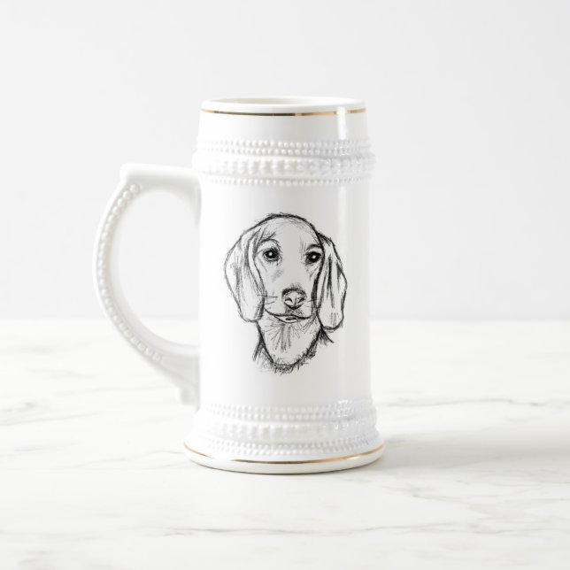 Dachshund Drawn Sketch Black Puppy Dog Bierglas (Links)